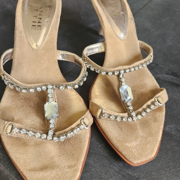 Two Pairs Gold Sandals with Rhinestone Embellishments - Picture 2 of 4